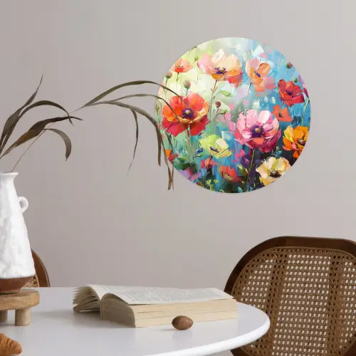 Bloemen - Kleurrijk - Waterverf - Natuur - Zomer Wandcirkel behangsticker klein -sfeer3