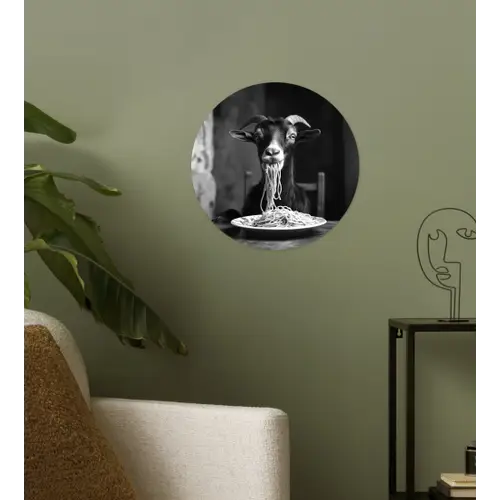 Geit - Bord - Spaghetti - Zwart Wit Wandcirkel behangsticker klein -sfeer2