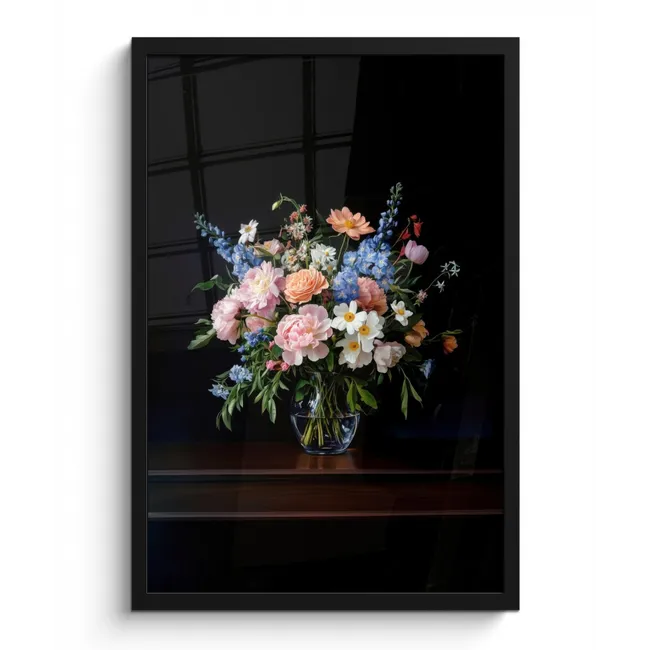Poster met lijst - Pastel - Bloemen - Glazen - Vaas