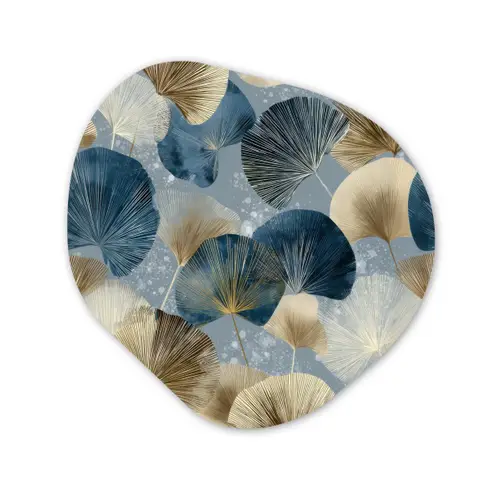 Bladeren - Abstract - Goud - Blauw Wandcirkel Organisch Forex 3mm klein -3d