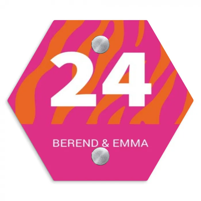 Fel - Zebra - Klassiek Naambord Hexagon klein -3d