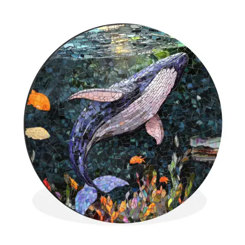 Mozaïek - Walvis - Koraal - Water Wandcirkel aluminium klein -3d