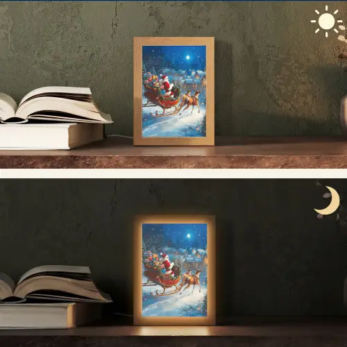 Kerstman - Rendier - Kerst - Sneeuw Light Box met kabel (Tafellamp) klein -sfeer3