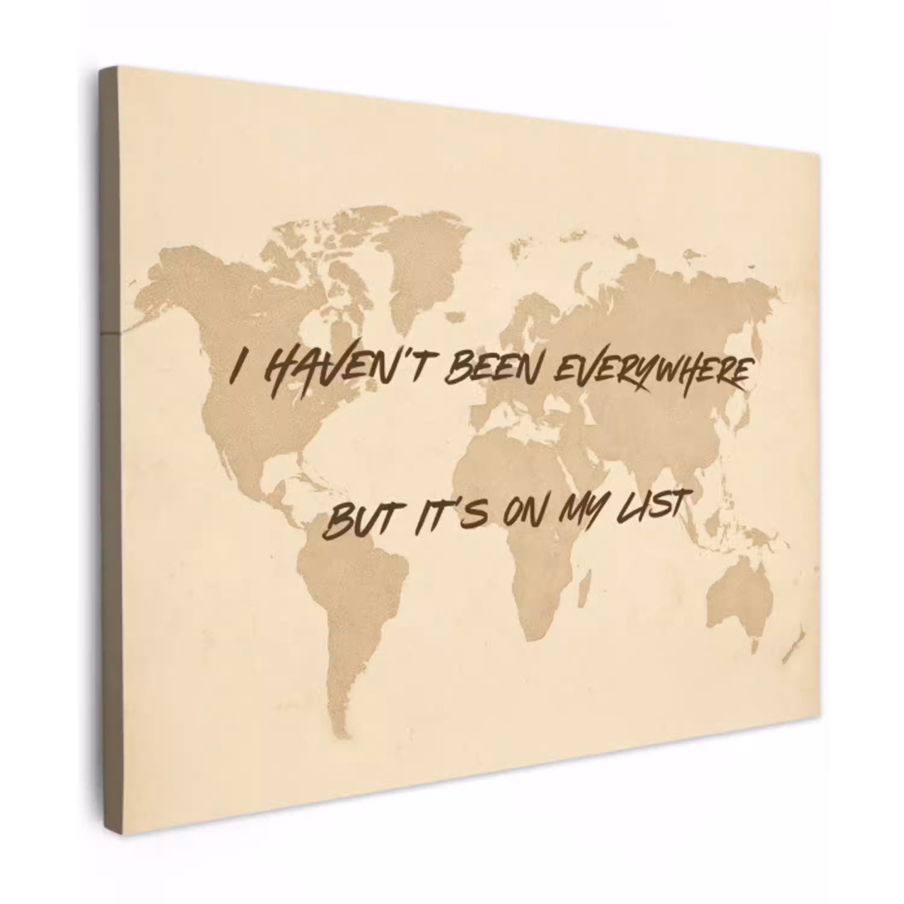 Beige - Wereldkaart - Quote - Handgeschreven canvas 2cm middel -z3d