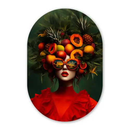 Vrouw - Vruchten - Papaja - Ananas Wandcirkel Ovaal Forex klein -3d