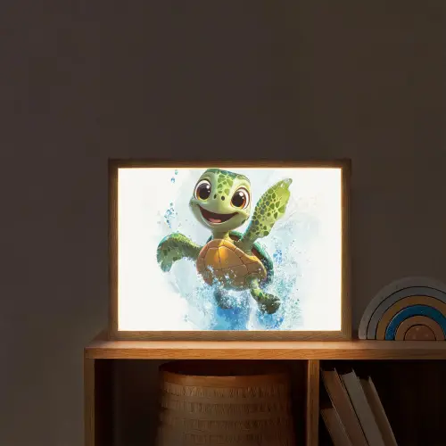 Schildpad - Cartoon - Water - Groen Light Box met batterij (Wandlamp kind) middel -sfeer1_kind