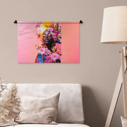 Kleurrijk - Bloemen - Vrouw - Zon Wandkleed katoen klein -sfeer4