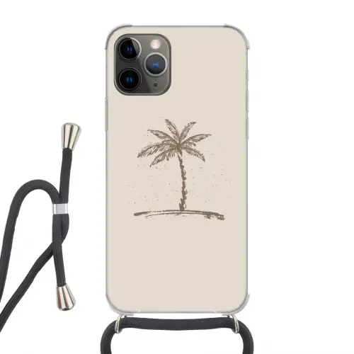 Palmboom - Bruin - Beige - Tropisch Hoesje iPhone 12 Pro met koord klein -3d