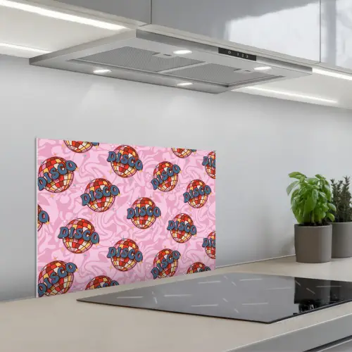 Disco - Bal - Patroon - Roze keuken achterwand spatscherm klein 900 -3d_schuin