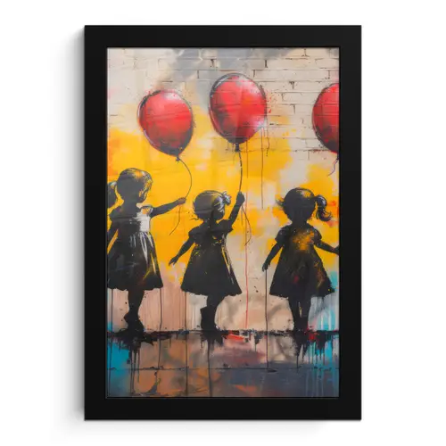 Graffiti - Kinderen - Street art - Ballon - Banksy fotolijst zwart zonder passe partout klein -3d
