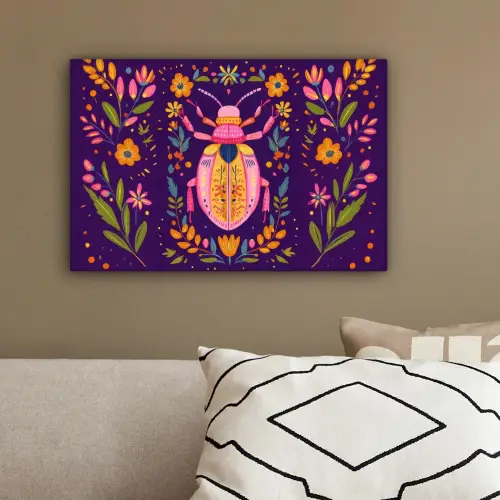 Kever - Felgekleurd - Bloemen - Bladeren canvas 2cm klein -sfeer3