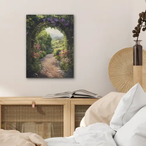 Doorkijk - Landschap - Bloemen - Tuinboog - Natuur PET vilt klein -sfeer3