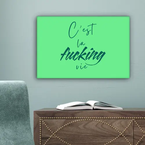 c'est la fucking vie - Groen - Penseelstijl canvas 2cm klein -sfeer4