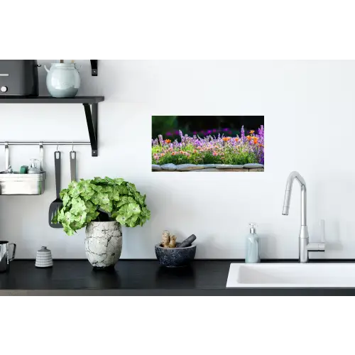 Bloemen - Steenrand - Kleurrijk Muursticker klein -keuken