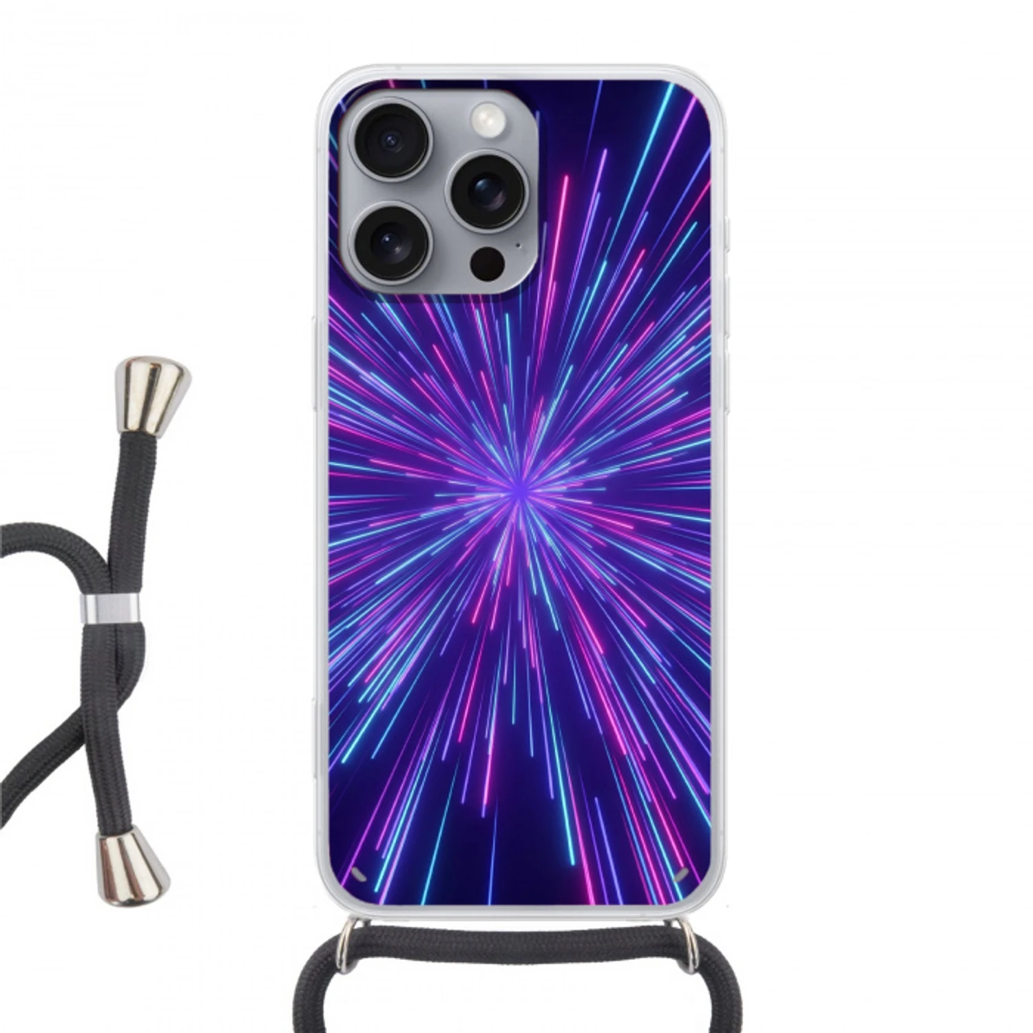 Dynamisch - Ruimte - Kleurrijk Hoesje iPhone 16 Pro Max met koord klein -3d