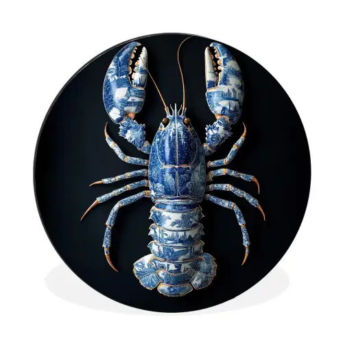 Kreeft - Delftsblauw - Schild - Stoer Wandcirkel aluminium klein -3d