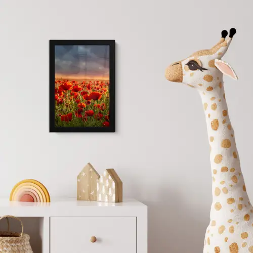Zonsondergang - Klaprozen - Rood - Bloemen - Veld - Natuur fotolijst zwart zonder passe partout klein -usfeer4_kinderkamer