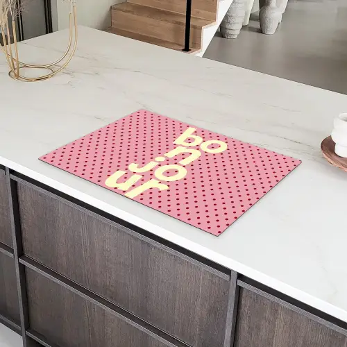 Bonjour - Stippen - Roze- Geel Inductie beschermer vinyl 3mm klein -sfeer8