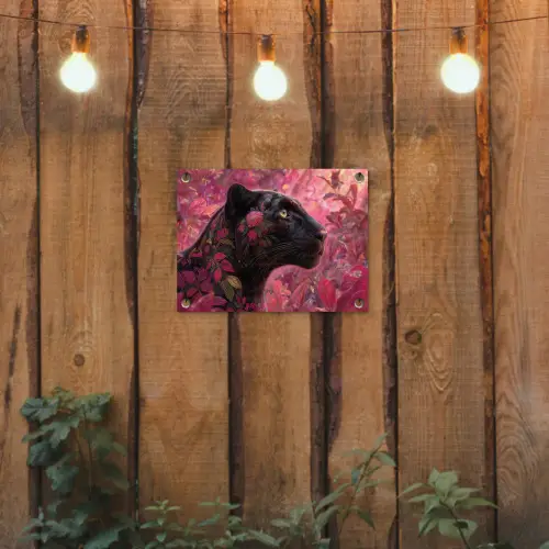 Luipaard - Bloemen - Roze tuinposter los doek klein -sfeer1