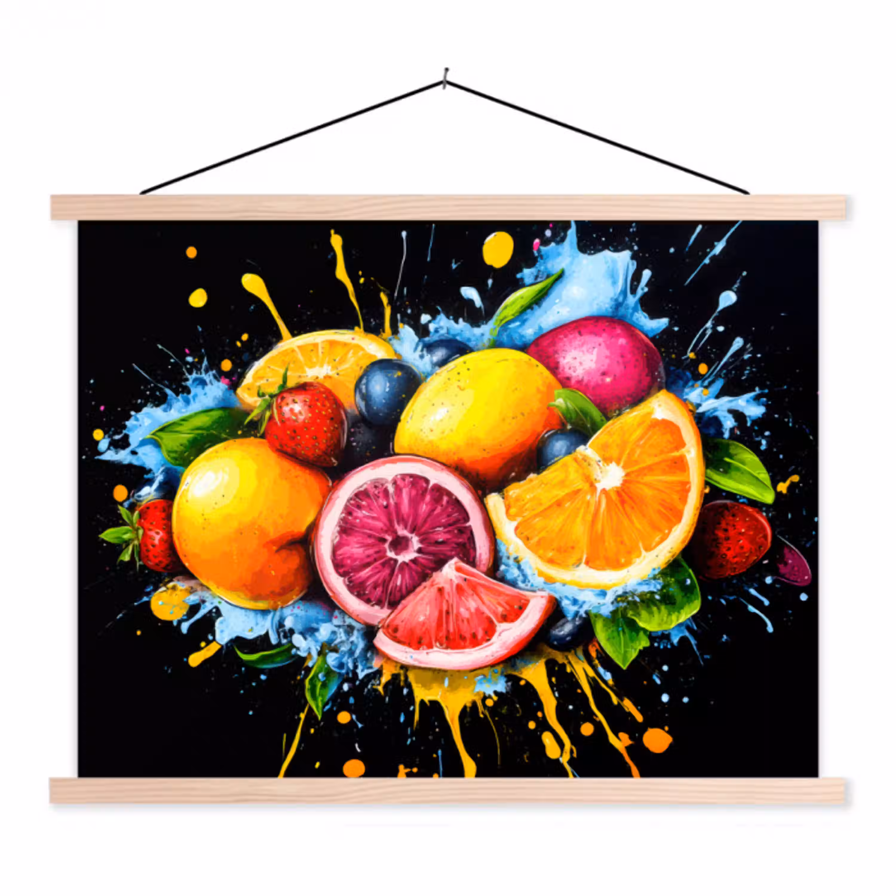 Fruit - Graffiti - Kleurrijk - Sinaasappel - Aardbei - Abstract textielposter latten blank klein -3d