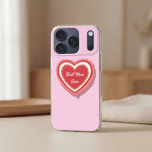 Tekst - Hartje - Moeder - Roze Telefoonhoesje iPhone 17 Pro klein -sfeer2