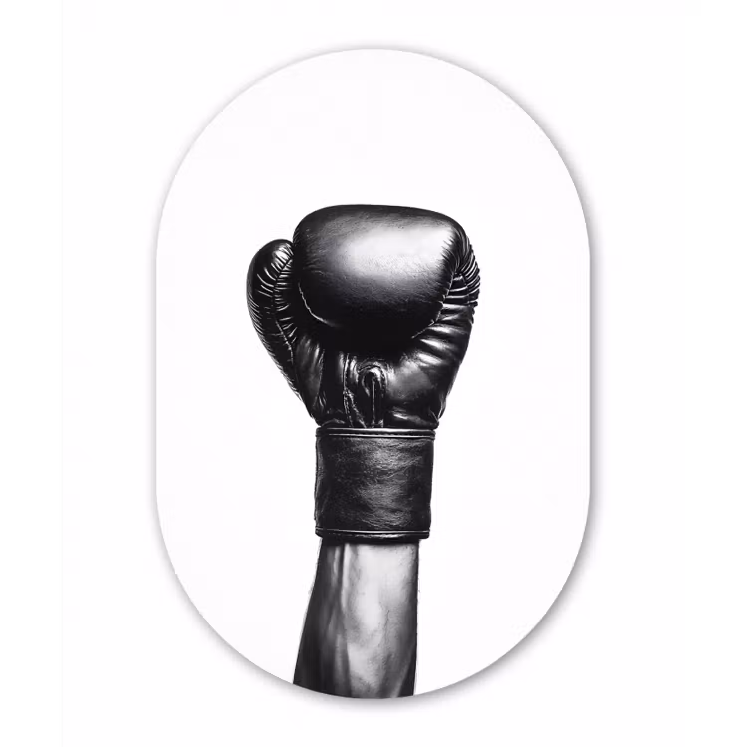 Glasbild Oval - Boxhandschuh - Schwarz - Hand