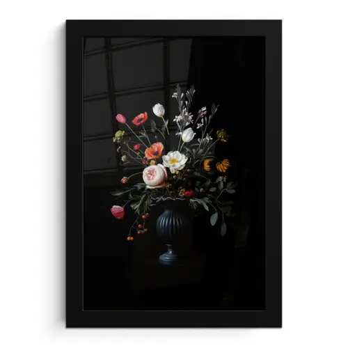 Bloemstuk - Vaas - Zwart fotolijst zwart zonder passe partout klein -3d
