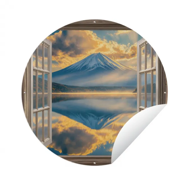 Doorkijk - Landschap - Bergen - Uitzicht - Raam Wandcirkel tuinposter met ringen klein -3d