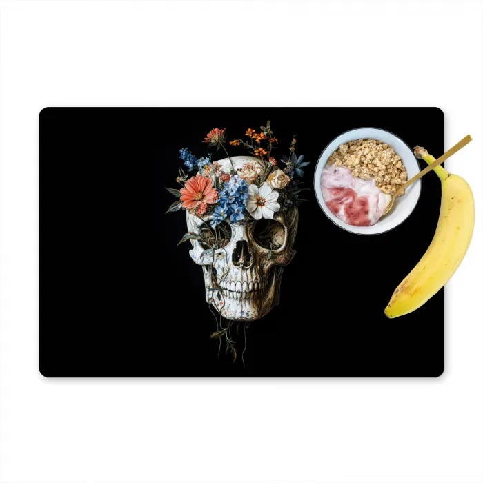 Bloemen - Schedel - Kleurrijk Placemat vinyl groot -zzzproduct_Kitchenyeah-website