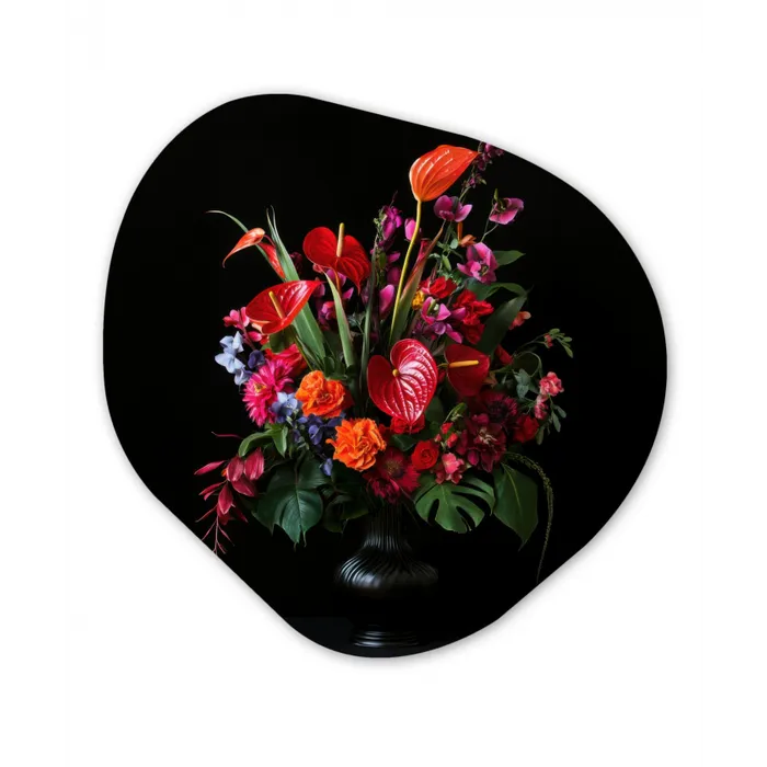 Bloemen - Boeket - Sierlijk Wandcirkel Organisch Aluminium middel -3d