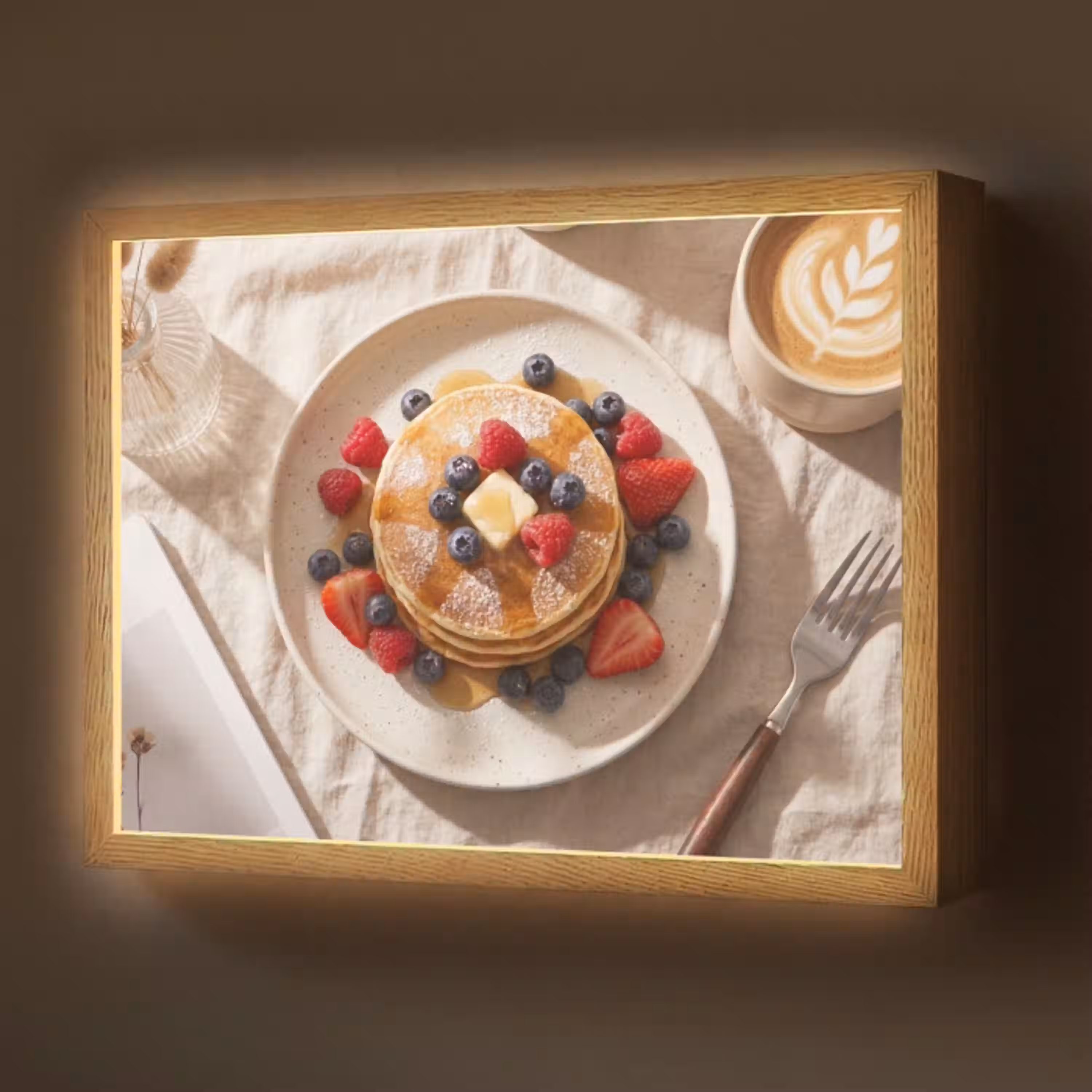 Pannenkoeken - Bessen - Ontbijt - Modern - Beige Light Box met batterij (Wandlamp) middel -z3d_website