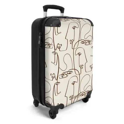 Gezichten in bruine lijn op beige achtergrond NBS - Handbagage koffer - Volwassenen Unisex middel -productfoto_3d