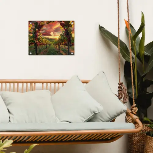 Wijngaard - Druiven - Zonsondergang tuinposter los doek klein -sfeer7