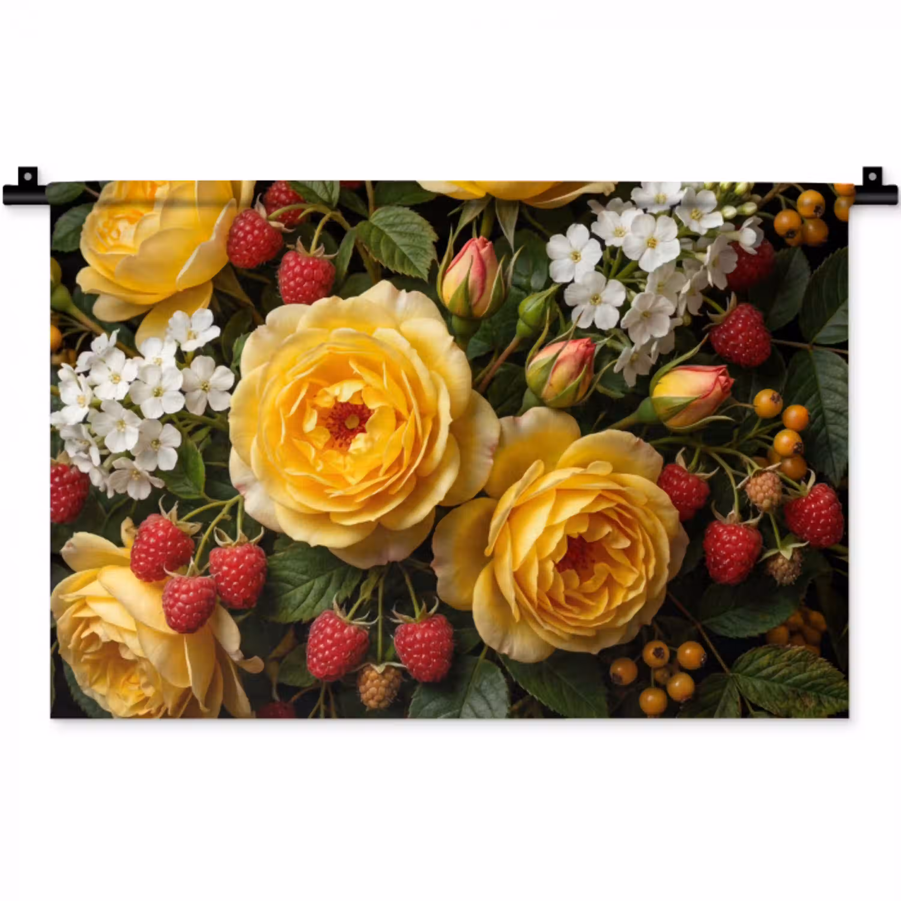 Bloemen - Boeket - Natuur - Klassiek - Geel Wandkleed katoen klein -zz3d