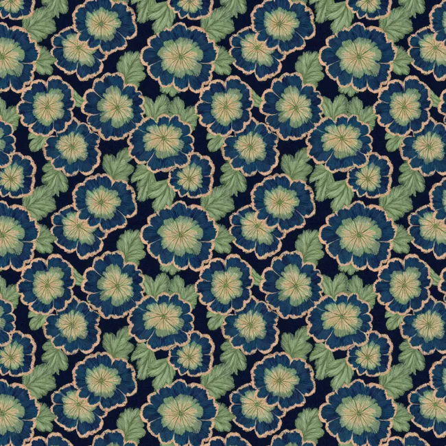 Behang - Bloemen - Borduurwerk - Patroon - Blauw - Groen