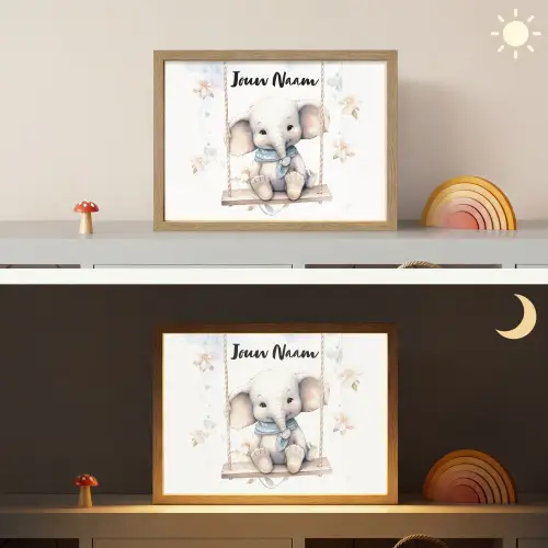 Olifant - Dier - Kinderen Light Box met batterij (Wandlamp kind) middel -sfeer3_kind
