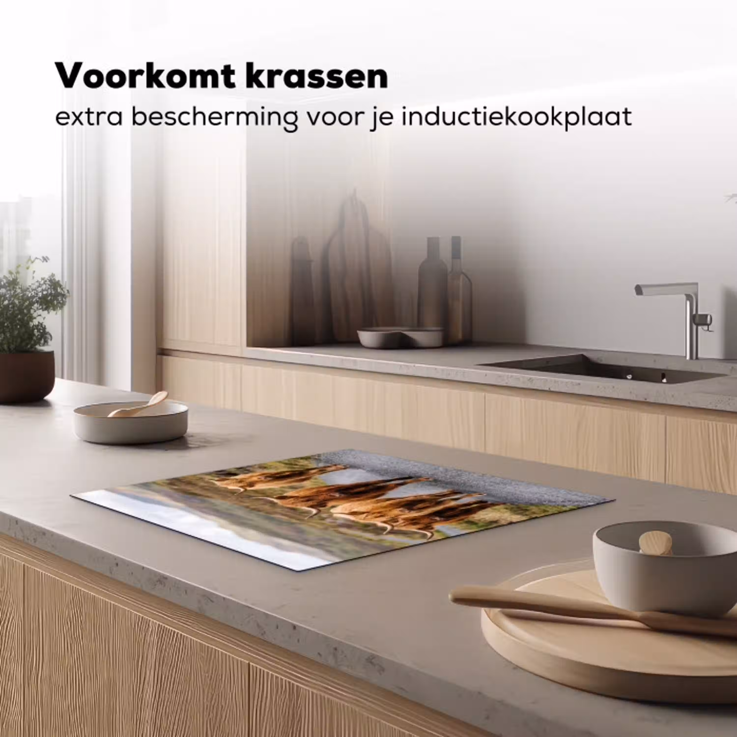 Schotse Hooglanders - Weg - Landschap - Kudde Inductie beschermer vinyl 3mm middel -sfeer1