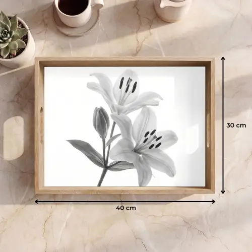 Lelies - Elegant - Zwart - Wit Dienblad Rechthoek middel -USP_Formaat