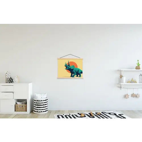Triceratops - Cirkel - Oranje - Hoorns textielposter latten blank klein -kinderkamer