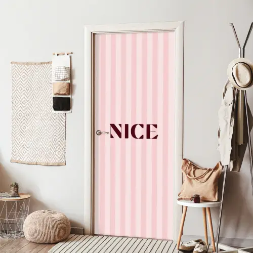 Nice - Strepen - Roze deurposter klein -sfeer6