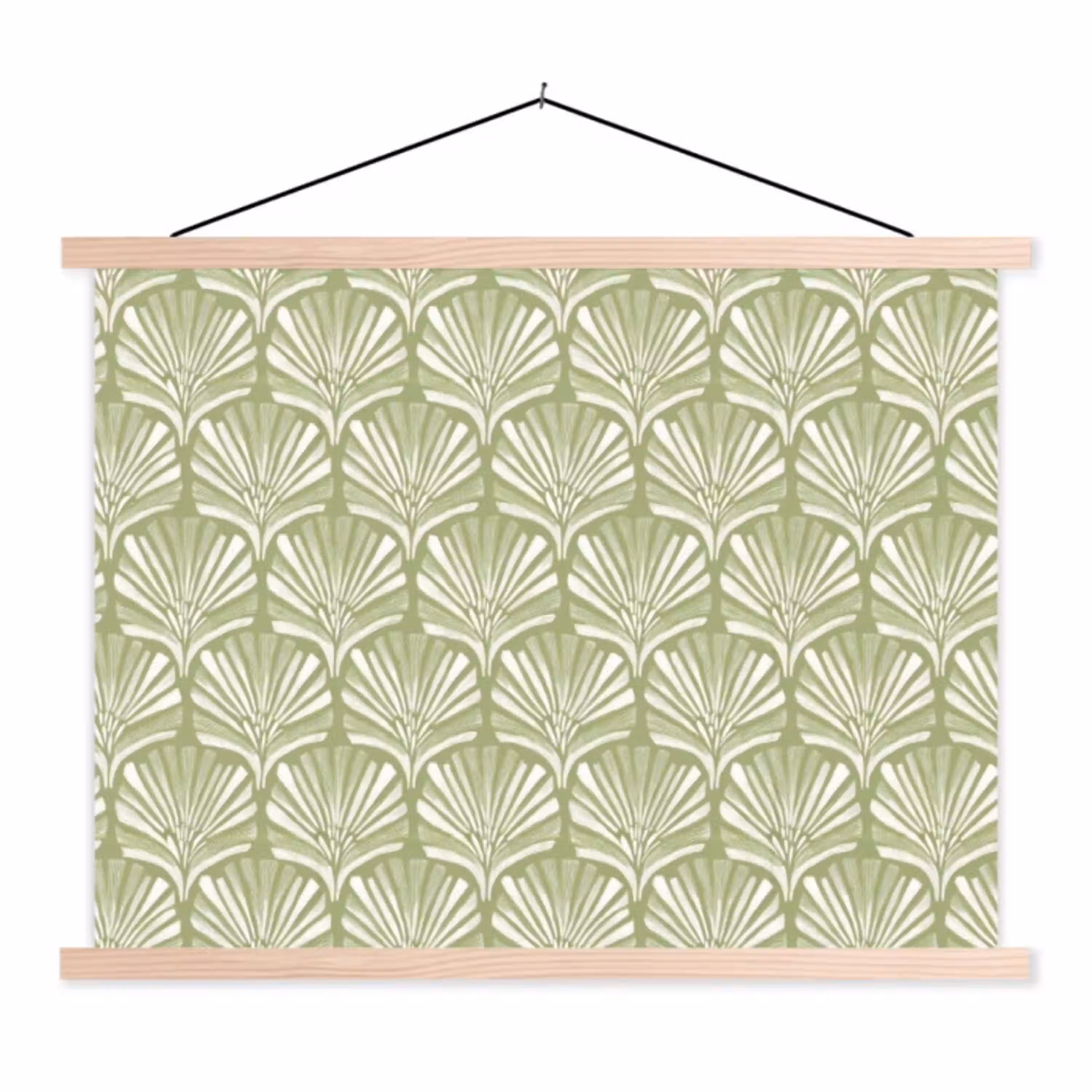 Saliegroen - Ginkgo Biloba - Waaier - Patroon textielposter latten blank klein 122 -3d