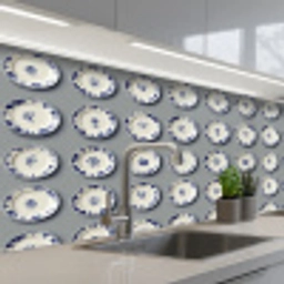 Borden - Bloemen - Blauw - Wit keuken achterwand 2 middel 871 -3d_schuin