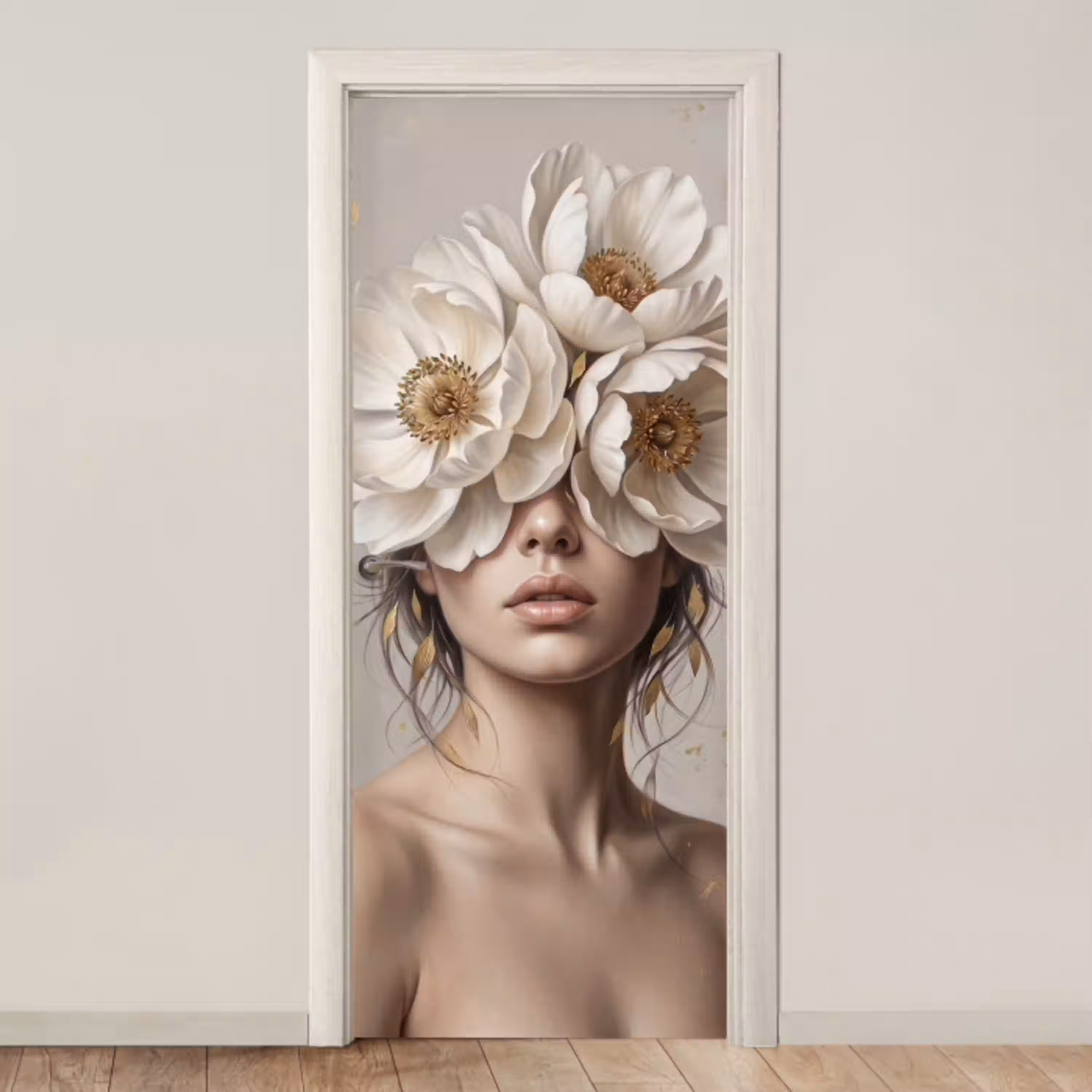 Vrouw - Pioenroos - Wit deurposter klein -3d_beige