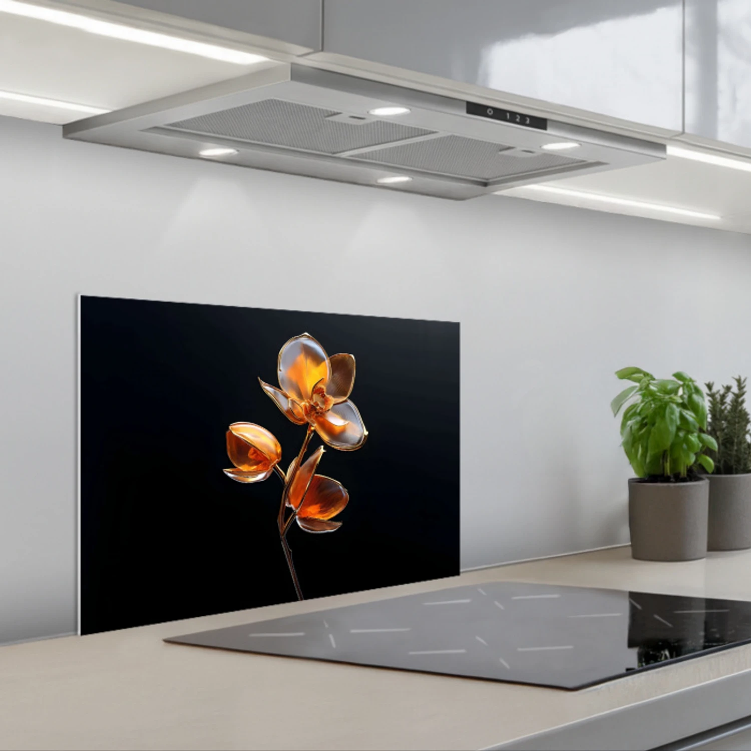 Bloem - Orchidee - Oranje keuken achterwand spatscherm klein -3d_schuin