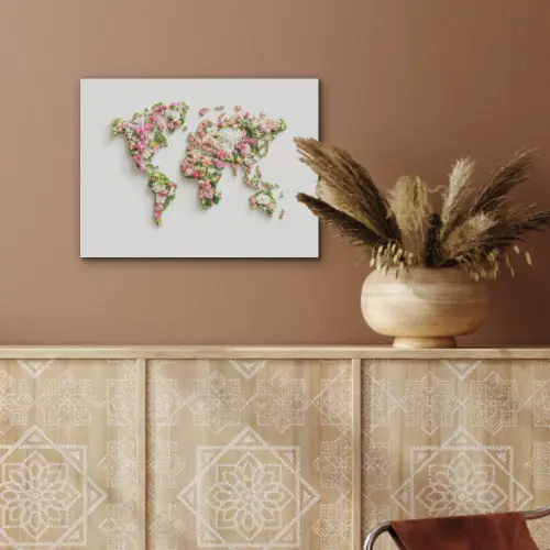 Wereldkaart - Bloemen - Subtiel PET vilt klein -sfeer4