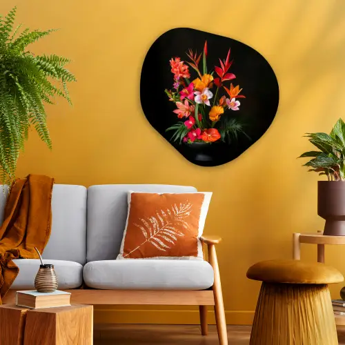 Boeket - Bloemen - Exotisch Wandcirkel Organisch Aluminium middel -sfeer4