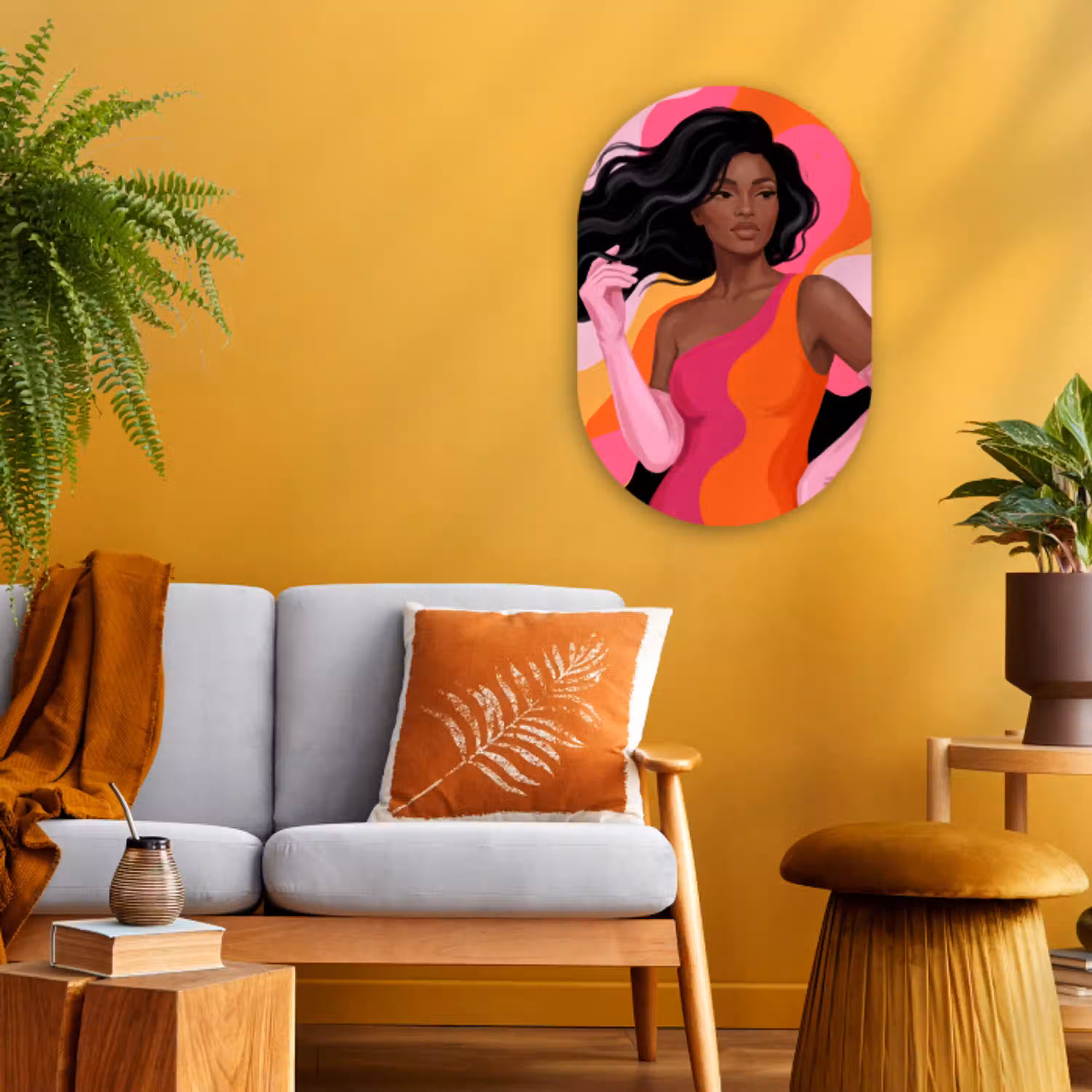 Vrouw - Portret - Kleurrijk - Modern - Kunst Wandcirkel Ovaal Forex klein -sfeer4