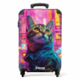 Kat met jas in kleurrijke stad NBS - Handbagage koffer - Unisex middel -productfoto_recht