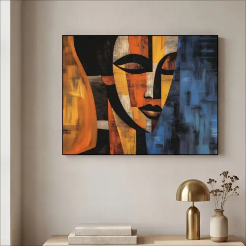 Abstract - Portret - Kleurvakken Textielframe zwart klein -sfeer2