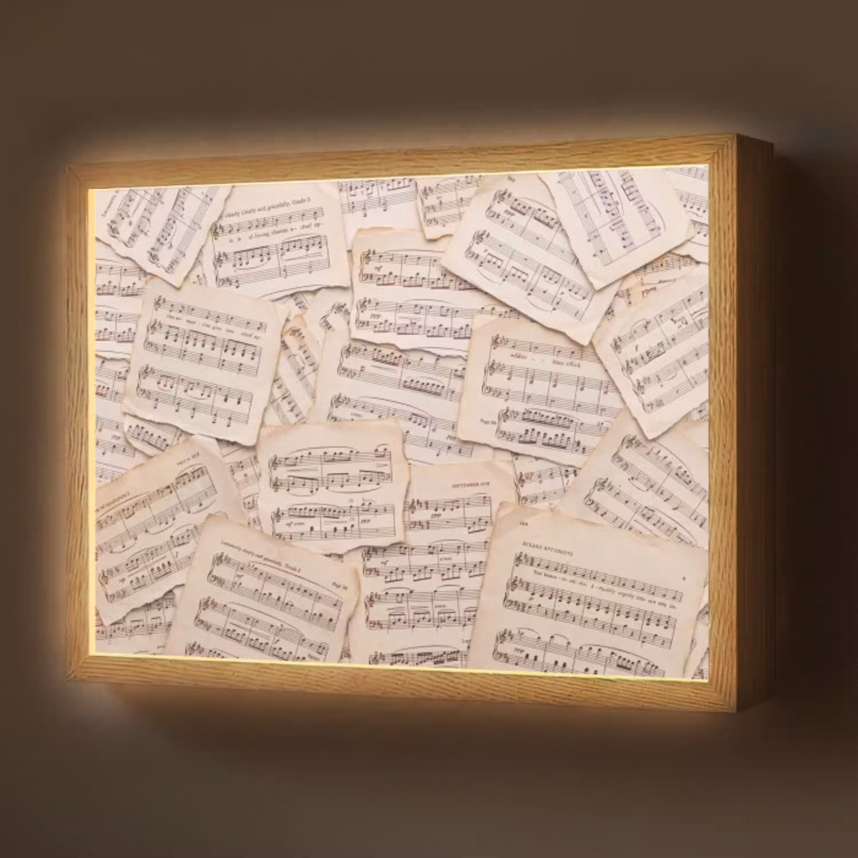 Bladmuziek - Oud - Noten - Vintage - Beige Light Box met batterij (Wandlamp) middel -z3d_website